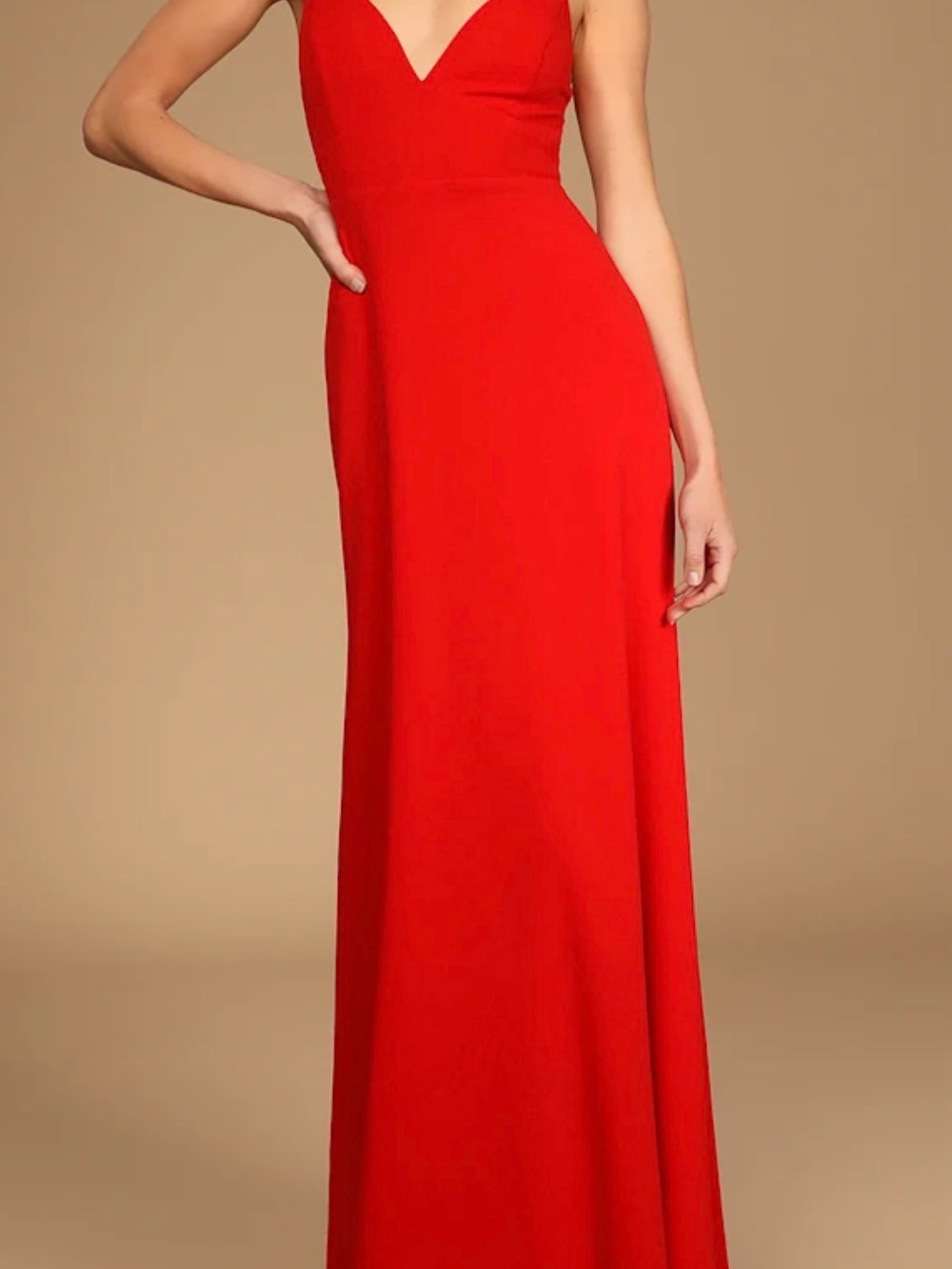 Lulus Elegant Red V-Neck Evening Gown